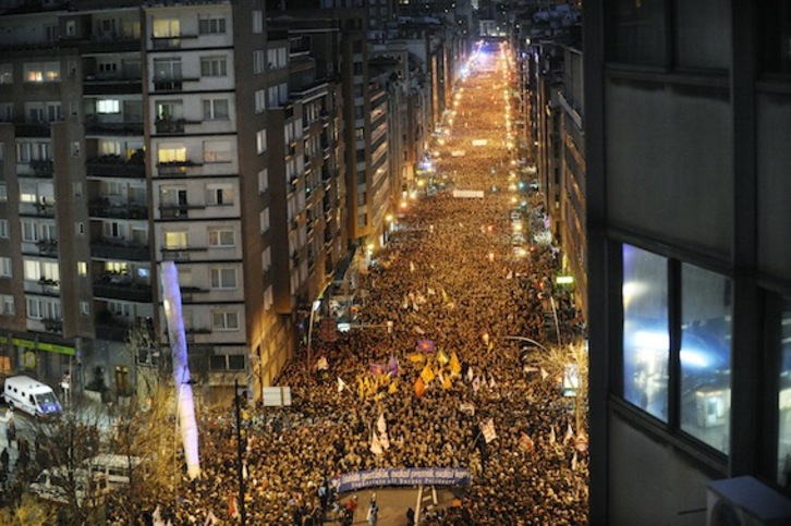 Manifestación del 7 de enero en defensa de los derechos de los presos políticos vascos, en la que más de 110.000 personas se echaron a la calle. (Jon URBE/ARGAZKI PRESS)