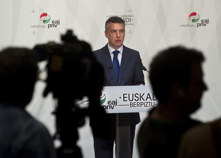 Urkullu ha comparecido ante la prensa bajo el lema ‘Euskadi Berpiztu’. Luis JAUREGIALTZO / ARGAZKI PRESS 