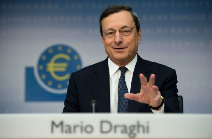 Mario Draghi, en su comparecencia tras el Consejo de Gobierno del BCE. (Johannes EISELE/AFP)