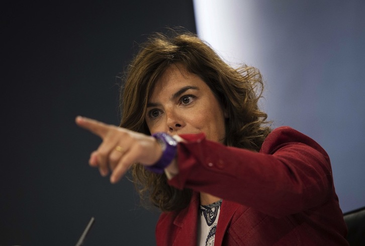 Soraya Sáenz de Santamaría durante una comparecencia (Archivo). Dani POZO / AFP PHOTO