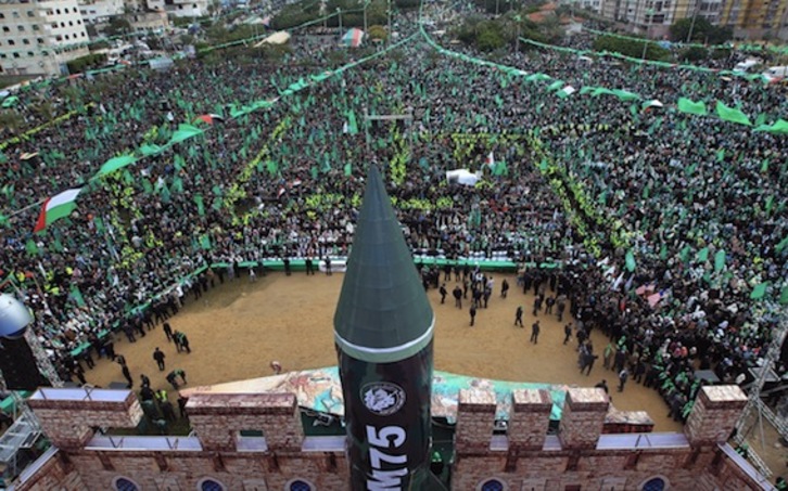 Imagen del luhar donde el líder político de Hamas ha ofrecido su discurso. (Mahmud HAMS/AFP)