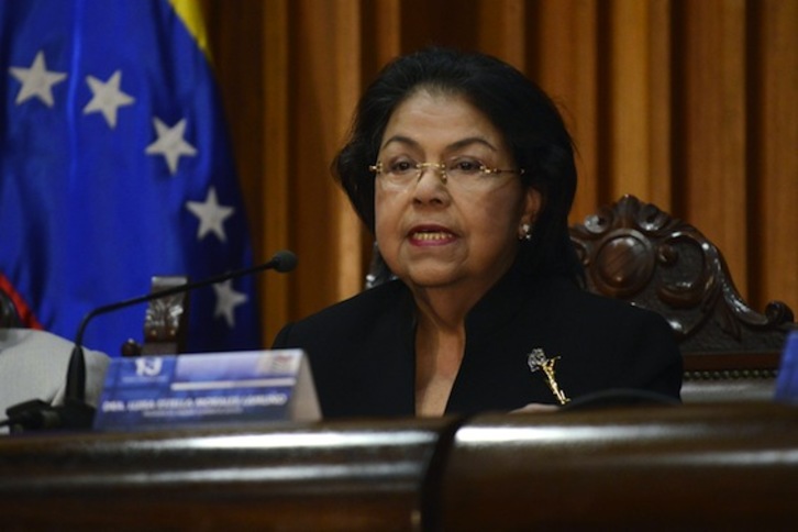 La presidenta del Tribunal Supremo de Justicia venezolano, Luisa Estella Morales, durante su declaración pública. (Leo RAMÍREZ/AFP PHOTO)