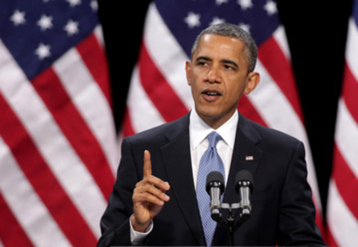 El presidente de EEUU, Barack Obama, durante su intervención en Las Vegas. (John GURZINSKI/AFP PHOTO)