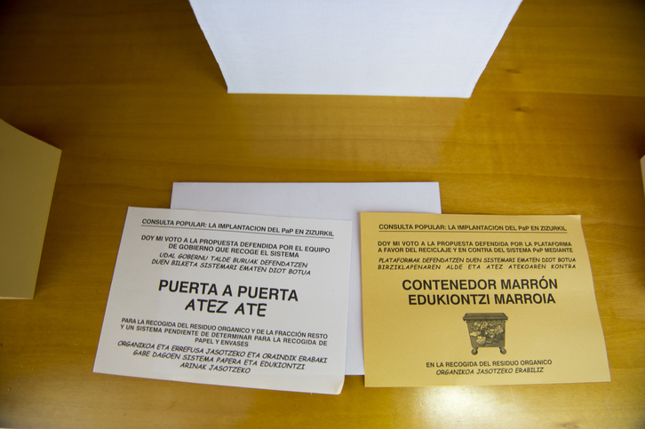 Papeletas utilizadas para votar en la consulta celebrada en Zizurkil. (Gorka RUBIO / ARGAZKI PRESS)