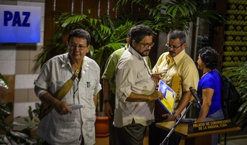 Integrantes de la delegación de las FARC en La Habana. (Adalberto ROQUE/AFP PHOTO)