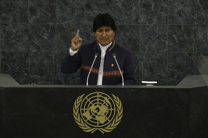 Evo Morales durante su intervención en la Asamblea de la ONU. (Andrew BURTON / AFP)