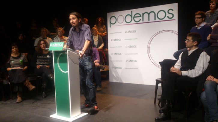 Pablo Iglesias, durante la presentación de la candidatura hoy en Madrid. (@albertopradilla)