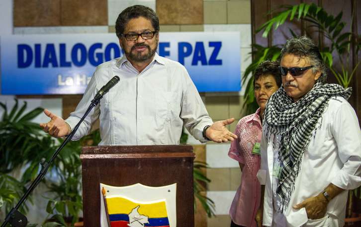 Los representantes de las FARC en los diálogos de La Habana. (Yamil LAGE /AFP)