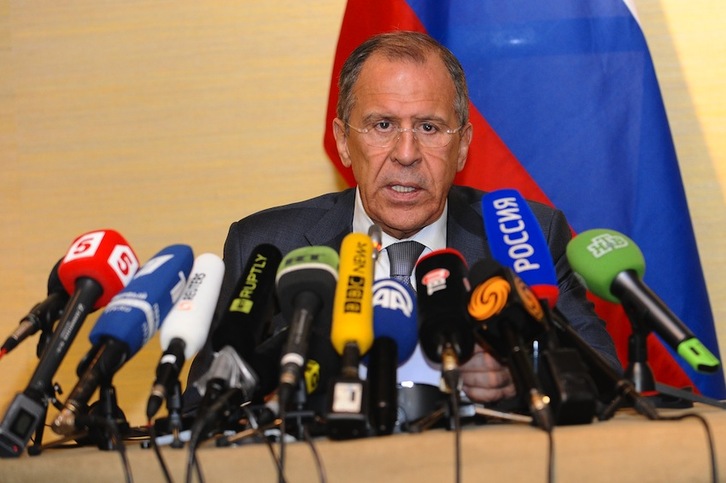 Sergei Lavrov, durante la comparecencia que ofreció el jueves pasado en Ginebra. (Alain GROSCLAUDE/AFP) 