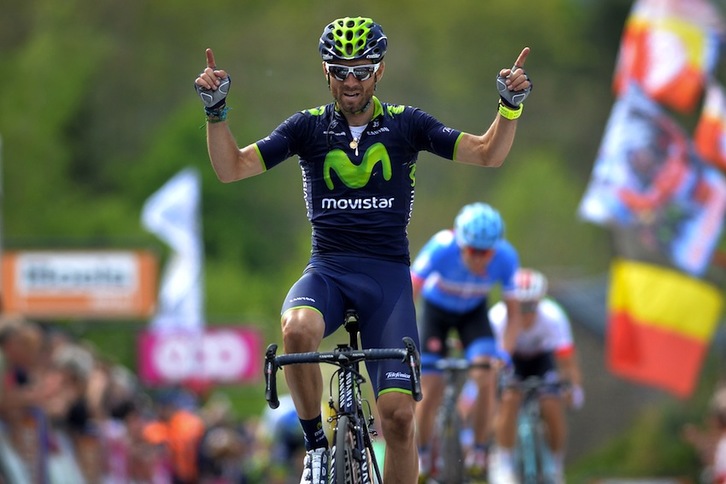Valverde, al cruzar la meta en Huy. (David STOCKMAN/AFP)