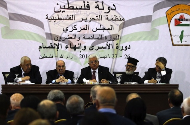 Intervención de Mahmud Abbas ante el Consejo Central Palestino. (Abbas MOMANI/AFP PHOTO)