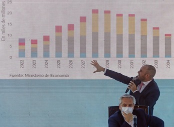 El ministro argentino de Economía, Martín Guzmán, explica el pago propuesto al FMI para la reestructuración de la deuda, durante una reunión en Buenos Aires el pasado 5 de enero.