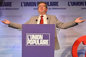 Jean-Luc Mélenchon en el discurso en que, tras asumir que no estaría en la segunda vuelta, pidió que «ni un solo voto vaya para la señora Le Pen».