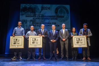 Valamios, Marmarinos, Gorroño, Torres, Fillbrunn, Gur y Khatib, durante la entrega de premios.