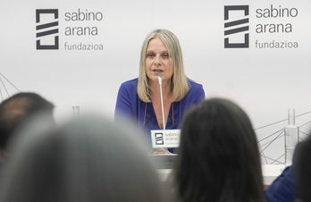  La directora ejecutiva de Unrwa España, Raquel Martí, explicó el miércoles en Bilbo, invitada por la Fundación Sabino Arana, la crisis humanitaria en la Franja de Gaza.